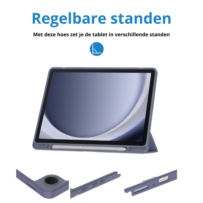 Case2go - Tablet hoes geschikt voor Samsung Galaxy Tab A9 Plus (2023) - Acrylic Trifold case met Pencil houder - Paars
