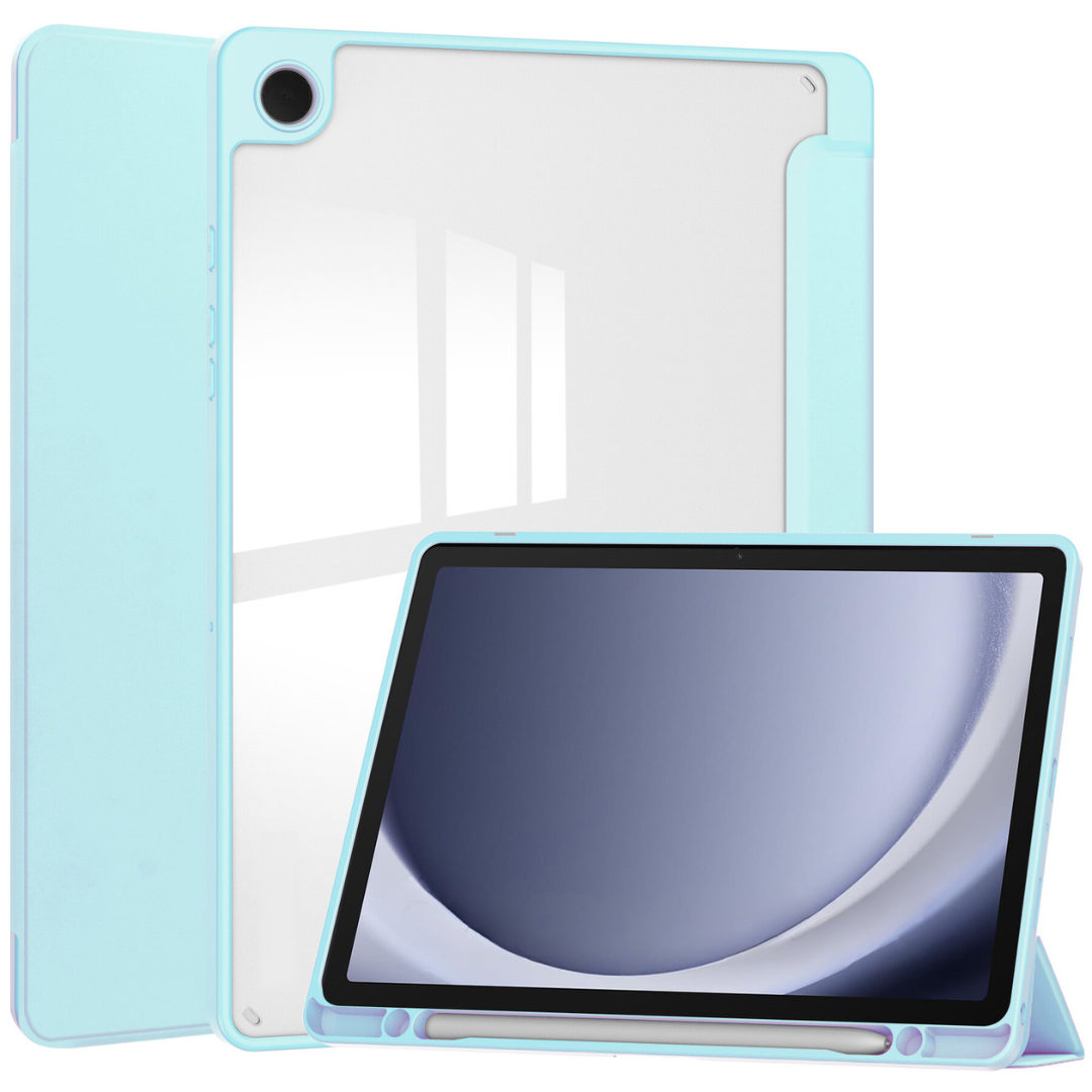 Case2go - Tablet hoes geschikt voor Samsung Galaxy Tab A9 Plus (2023) - Acrylic Trifold case met Pencil houder - Licht Blauw afbeelding