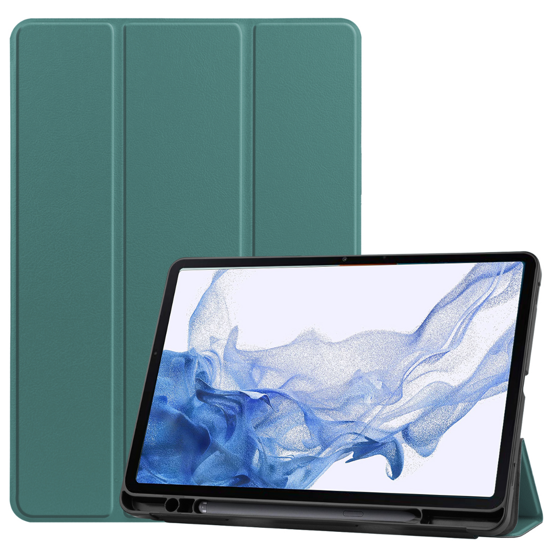 Case2go - Tablet hoes geschikt voor Samsung Galaxy Tab S8 (2022) - 11 inch - Flexibel TPU - Tri-Fold Book Case - Met pencil houder - Groen afbeelding