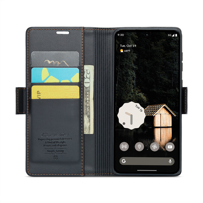 CaseMe - Hoesje geschikt voor Google Pixel 9 Pro XL - Retro Wallet Book Case - Met Magnetische Sluiting - Zwart