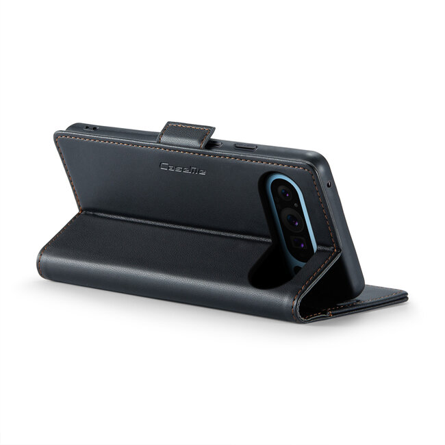 CaseMe - Hoesje geschikt voor Google Pixel 9 Pro XL - Retro Wallet Book Case - Met Magnetische Sluiting - Zwart