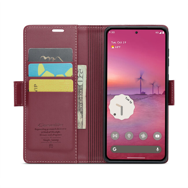 CaseMe - Hoesje geschikt voor Google Pixel 9 Pro XL - Retro Wallet Book Case - Met Magnetische Sluiting - Rood