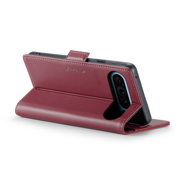 CaseMe - Hoesje geschikt voor Google Pixel 9 Pro XL - Retro Wallet Book Case - Met Magnetische Sluiting - Rood