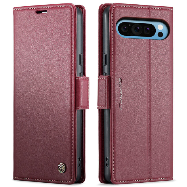 CaseMe - Hoesje geschikt voor Google Pixel 9 Pro XL - Retro Wallet Book Case - Met Magnetische Sluiting - Rood