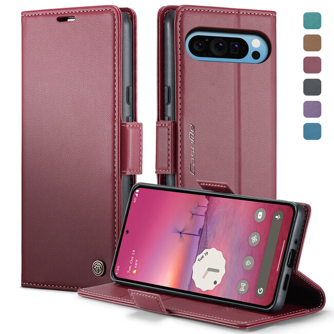 CaseMe - Hoesje geschikt voor Google Pixel 9 Pro XL - Retro Wallet Book Case - Met Magnetische Sluiting - Rood