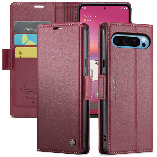 CaseMe - Hoesje geschikt voor Google Pixel 9 Pro XL - Retro Wallet Book Case - Met Magnetische Sluiting - Rood