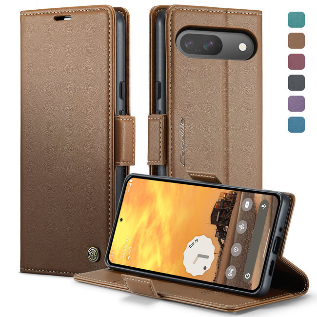 CaseMe - Hoesje geschikt voor Google Pixel 9/9 Pro  - Retro Wallet Book Case - Met Magnetische Sluiting - Bruin