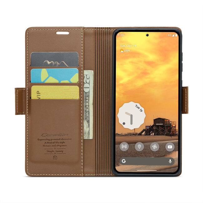 CaseMe - Hoesje geschikt voor Google Pixel 9/9 Pro  - Retro Wallet Book Case - Met Magnetische Sluiting - Bruin