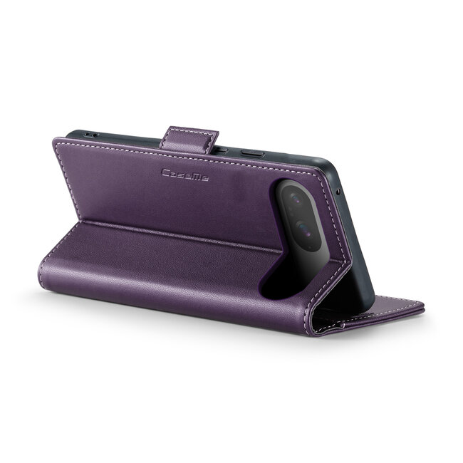 CaseMe - Hoesje geschikt voor Google Pixel 9/9 Pro  - Retro Wallet Book Case - Met Magnetische Sluiting - Paars
