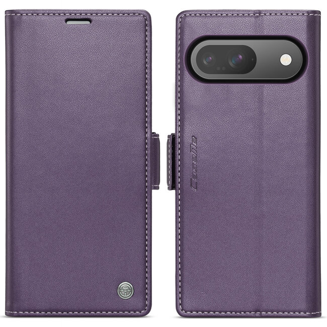 CaseMe - Hoesje geschikt voor Google Pixel 9/9 Pro  - Retro Wallet Book Case - Met Magnetische Sluiting - Paars