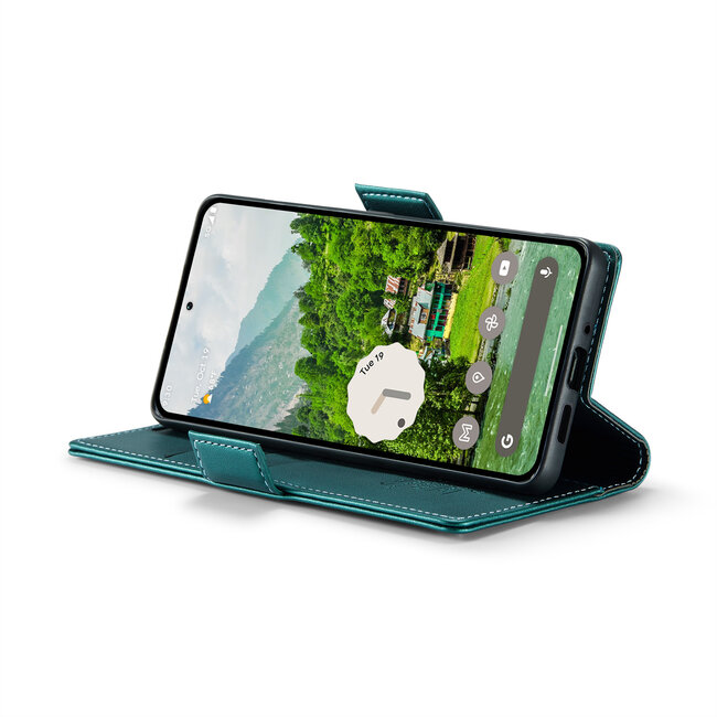CaseMe - Hoesje geschikt voor Google Pixel 9 Pro XL - Retro Wallet Book Case - Met Magnetische Sluiting - Groen