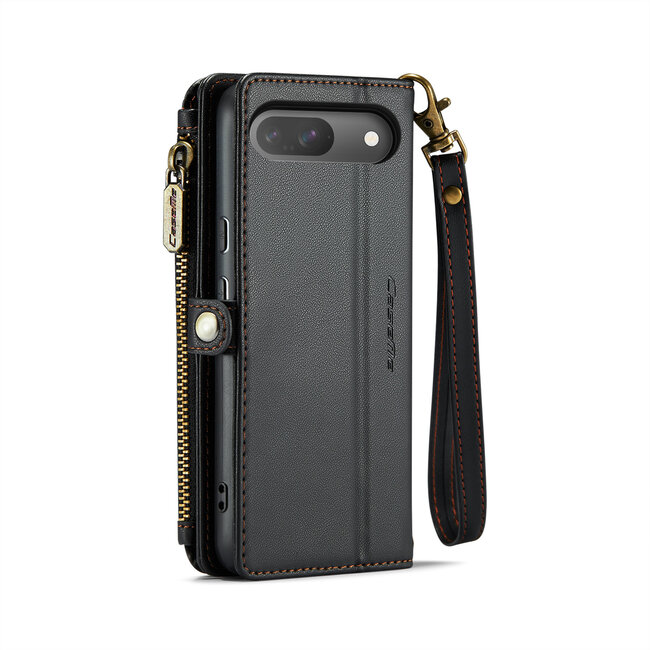 CaseMe - Telefoonhoesje geschikt voor Google Pixel 9/9 Pro - Wallet Book Case met Schouder Strap - Zwart