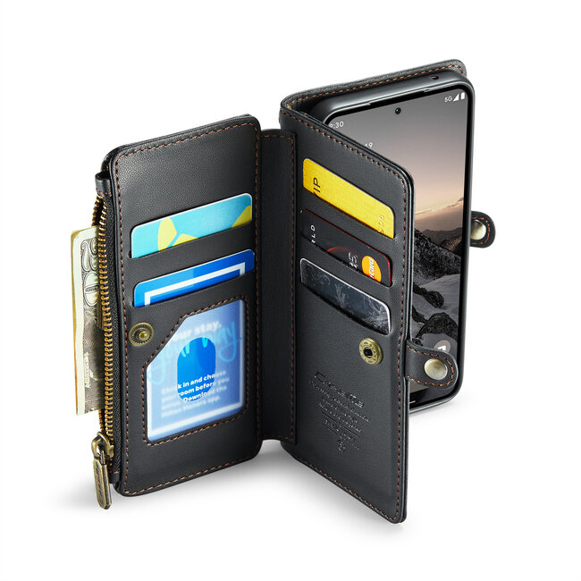 CaseMe - Telefoonhoesje geschikt voor Google Pixel 9/9 Pro - Wallet Book Case met Schouder Strap - Zwart