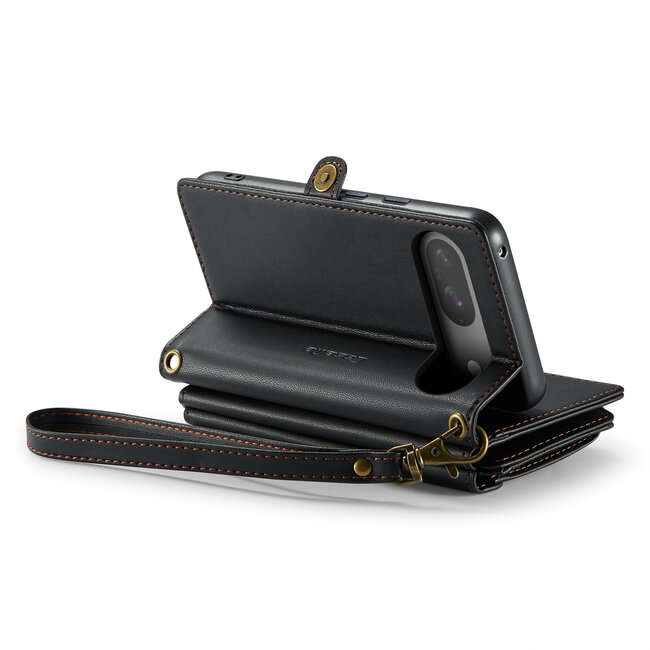 CaseMe - Telefoonhoesje geschikt voor Google Pixel 9/9 Pro - Wallet Book Case met Schouder Strap - Zwart