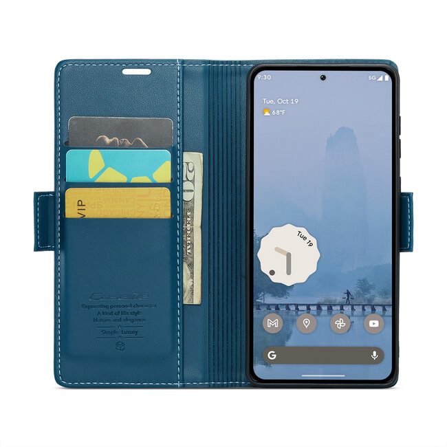 CaseMe - Hoesje geschikt voor Google Pixel 9 Pro XL - Retro Wallet Book Case - Met Magnetische Sluiting - Blauw