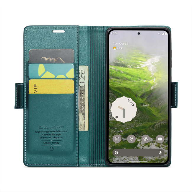 CaseMe - Hoesje geschikt voor Google Pixel 9/9 Pro  - Retro Wallet Book Case - Met Magnetische Sluiting - Groen
