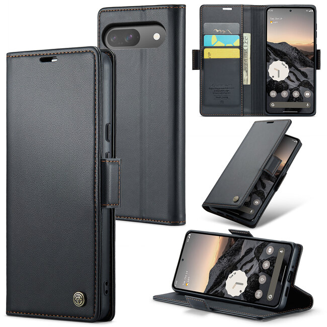 CaseMe - Hoesje geschikt voor Google Pixel 9/9 Pro  - Retro Wallet Book Case - Met Magnetische Sluiting - Zwart