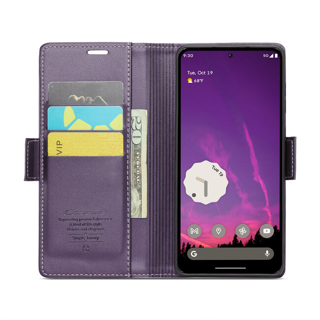 CaseMe - Hoesje geschikt voor Google Pixel 9 Pro XL - Retro Wallet Book Case - Met Magnetische Sluiting - Paars