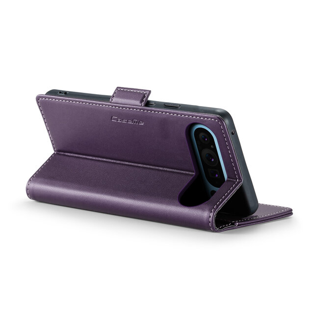 CaseMe - Hoesje geschikt voor Google Pixel 9 Pro XL - Retro Wallet Book Case - Met Magnetische Sluiting - Paars
