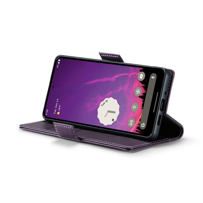 CaseMe - Hoesje geschikt voor Google Pixel 9 Pro XL - Retro Wallet Book Case - Met Magnetische Sluiting - Paars