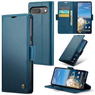 CaseMe CaseMe - Hoesje geschikt voor Google Pixel 9/9 Pro - Retro Wallet Book Case - Met Magnetische Sluiting - Blauw