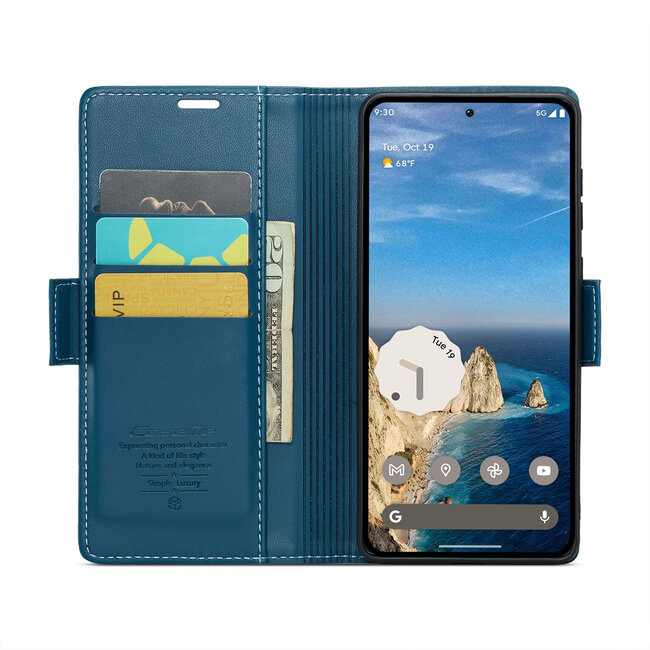 CaseMe - Hoesje geschikt voor Google Pixel 9/9 Pro  - Retro Wallet Book Case - Met Magnetische Sluiting - Blauw