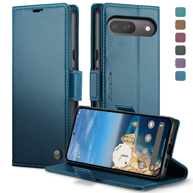 CaseMe - Hoesje geschikt voor Google Pixel 9/9 Pro  - Retro Wallet Book Case - Met Magnetische Sluiting - Blauw