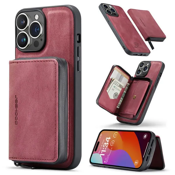 CaseMe - Telefoonhoesje geschikt voor Apple iPhone 15 Met Magnetische Pasjeshouder - Back Cover - Rood afbeelding