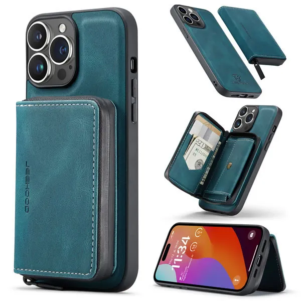 CaseMe - Telefoonhoesje geschikt voor Apple iPhone 15 Plus Met Magnetische Pasjeshouder - Back Cover - Blauw afbeelding