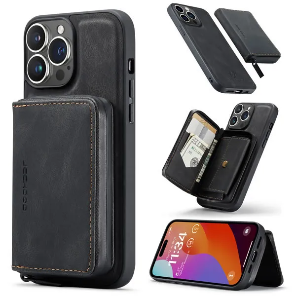 CaseMe - Telefoonhoesje geschikt voor Apple iPhone 15 Pro Max Met Magnetische Pasjeshouder - Back Cover - Zwart afbeelding