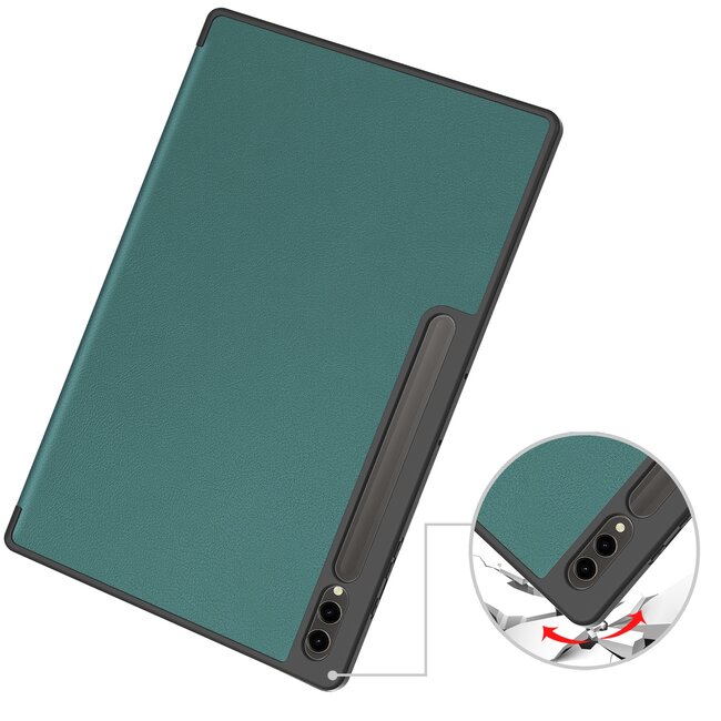 Case2go - Tablet hoes geschikt voor Samsung Galaxy Tab S10 Ultra / S9 Ultra (2024) - Pencil Houder - 14.6 Inch - Donker Groen