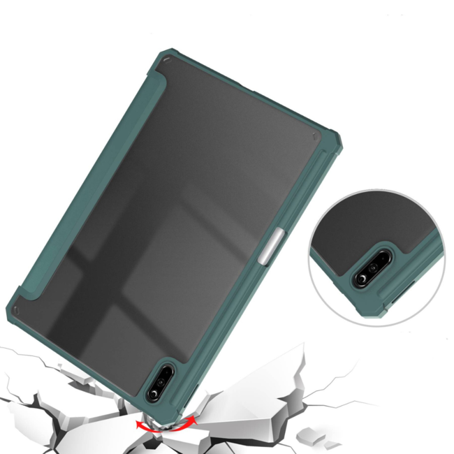 Case2go - Tablet Hoes geschikt voor Huawei Matepad 11 (2021) - Transparante Case - Tri-fold Back Cover - Donker Groen