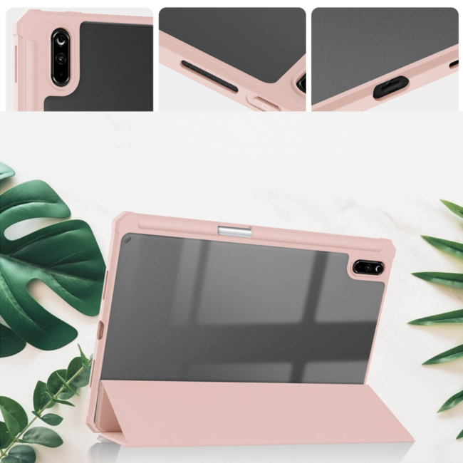 Case2go - Tablet Hoes geschikt voor Huawei Matepad 11 (2021) - Transparante Case - Tri-fold Back Cover - Roze