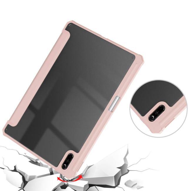 Case2go - Tablet Hoes geschikt voor Huawei Matepad 11 (2021) - Transparante Case - Tri-fold Back Cover - Roze