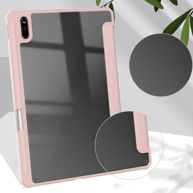 Case2go - Tablet Hoes geschikt voor Huawei Matepad 11 (2021) - Transparante Case - Tri-fold Back Cover - Roze