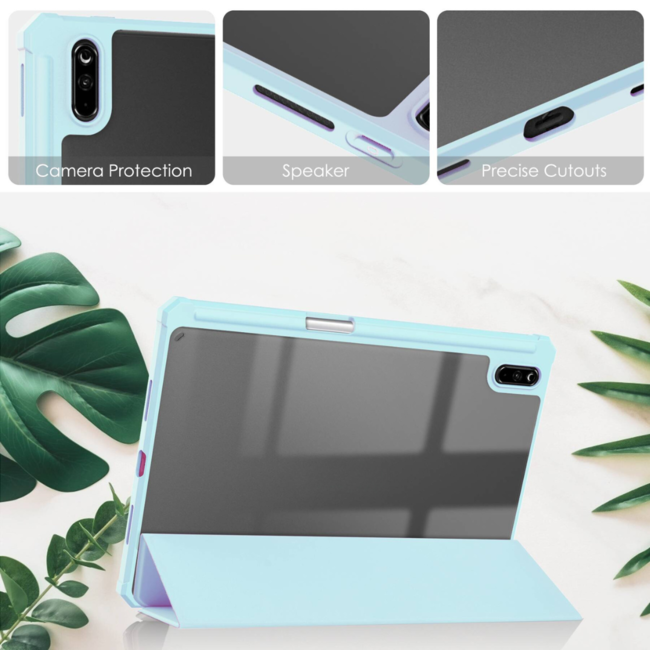 Case2go - Tablet Hoes geschikt voor Huawei Matepad 11 (2021) - Transparante Case - Tri-fold Back Cover - Licht Blauw