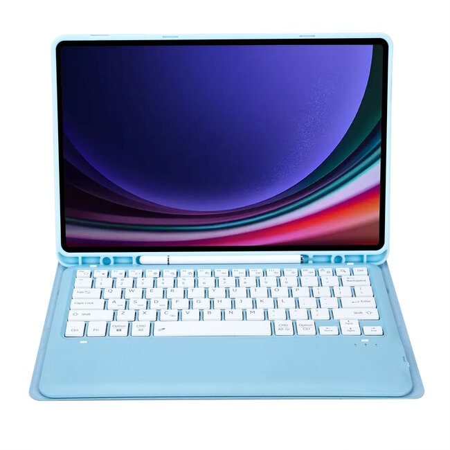 Case2go - Bluetooth Toetsenbord Hoes Geschikt voor Samsung Galaxy Tab S10 Ultra (2024) - Met stylus pen houder - QWERTY Keyboard case - Lichtblauw