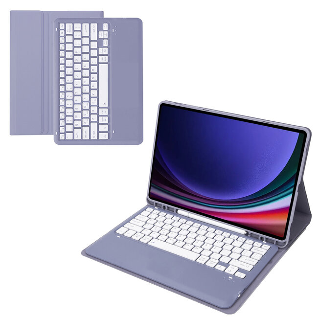 Case2go - Bluetooth Toetsenbord Hoes Geschikt voor Samsung Galaxy Tab S10 Ultra (2024) - Met stylus pen houder - QWERTY Keyboard case - Paars