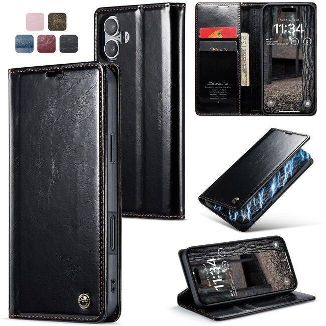 CaseMe - Telefoonhoesje geschikt voor Apple iPhone 16 Plus - Flip Wallet Case - Magneetsluiting - Zwart