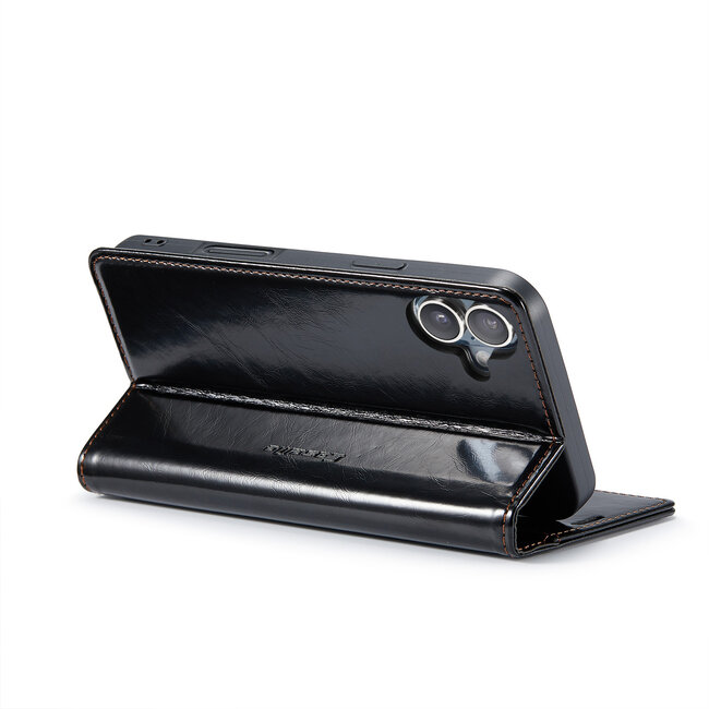 CaseMe - Telefoonhoesje geschikt voor Apple iPhone 16 Plus - Flip Wallet Case - Magneetsluiting - Zwart