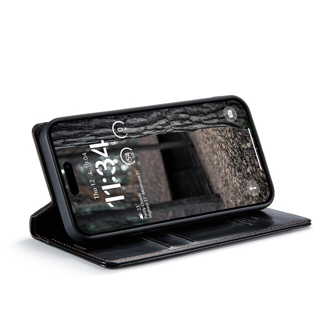 CaseMe - Telefoonhoesje geschikt voor Apple iPhone 16 Plus - Flip Wallet Case - Magneetsluiting - Zwart