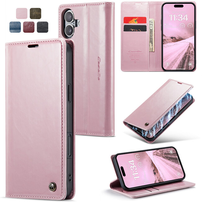 CaseMe - Telefoonhoesje geschikt voor Apple iPhone 16 Plus - Flip Wallet Case - Magneetsluiting - Roze