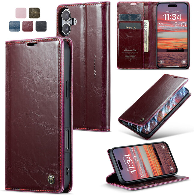 CaseMe - Telefoonhoesje geschikt voor Apple iPhone 16 Plus - Flip Wallet Case - Magneetsluiting - Rood