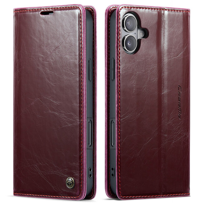 CaseMe - Telefoonhoesje geschikt voor Apple iPhone 16 Plus - Flip Wallet Case - Magneetsluiting - Rood