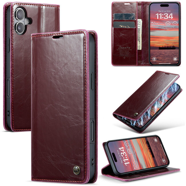 CaseMe - Telefoonhoesje geschikt voor Apple iPhone 16 Plus - Flip Wallet Case - Magneetsluiting - Rood