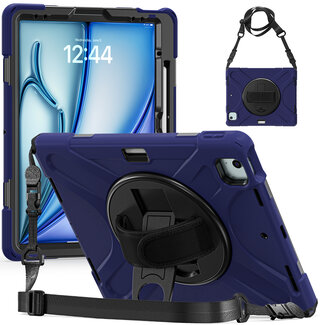 Case2go Case2go- Tablet Hoes geschikt voor Apple iPad Air 13 (2024) / iPad Pro 12.9 (2018/2020/2021/2022) - Hand Strap Heavy Armor Case - Donker Blauw