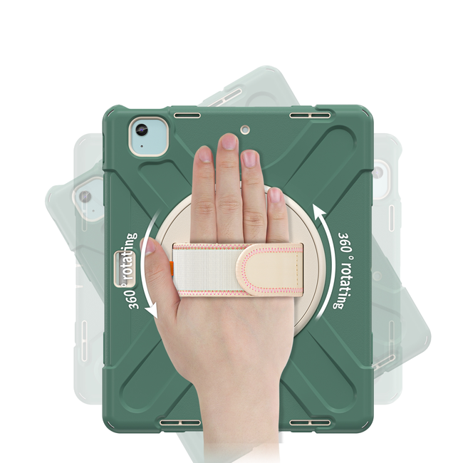 Case2go- Tablet Hoes geschikt voor Apple iPad Air 13 (2024) / iPad Pro 12.9 (2018/2020/2021/2022) - Hand Strap Heavy Armor Case - Groen