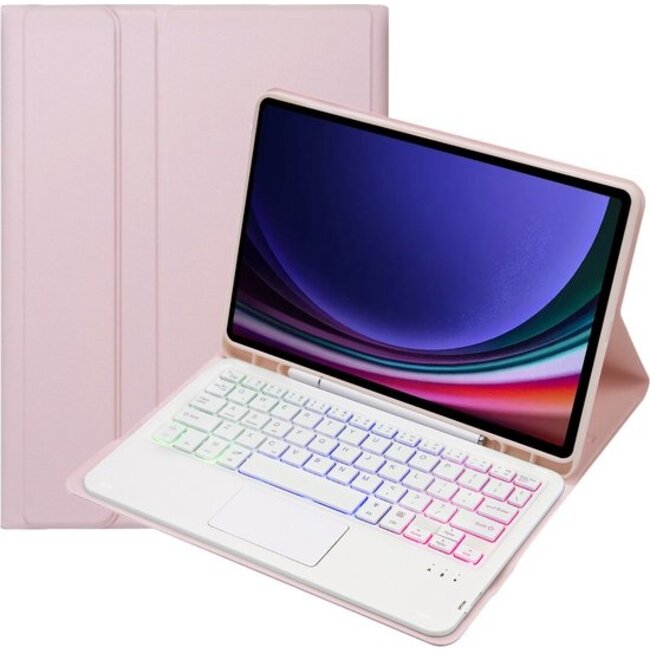 Toetsenbord hoes geschikt voor Samsung Galaxy Tab S10 Plus / Tab S9 Plus / Tab S9 FE Plus - 12.4 Inch - QWERTY - RGB - Stylus pen houder en Touchpad - Roze