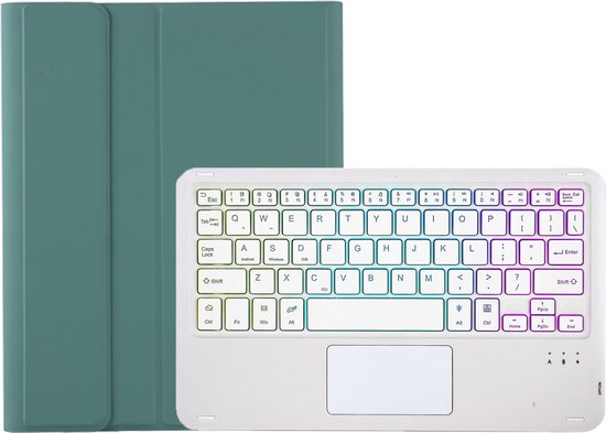 Toetsenbord hoes geschikt voor Samsung Galaxy Tab S10 Plus / Tab S9 Plus / Tab S9 FE Plus - 12.4 Inch - QWERTY - RGB - Stylus pen houder en Touchpad - Donkergroen afbeelding
