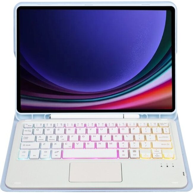 Toetsenbord hoes geschikt voor Samsung Galaxy Tab S10 Plus / Tab S9 Plus / Tab S9 FE Plus - 12.4 Inch - QWERTY - RGB - Stylus pen houder en Touchpad - Lichtblauw